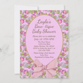 Vintage Floral Pink Bow Boutique Baby shower Kaart