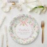 Vintage Floral Pink Bow Girl Baby Shower Papieren Bordje<br><div class="desc">Serve treats in elegant style with these Vintage Floral Pink Bow Girl Baby Shower Paper Plates. Featuring soft florals and a delicate pink bow,  they’re perfect for a classic,  romantic,  or garden-inspired baby shower.</div>