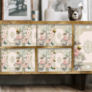 Vintage Floral Pink Gold Ephemera ontkoppeling Tissuepapier