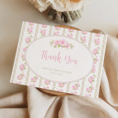 Vintage Floral Pink Rose Bedankkaart