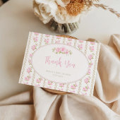 Vintage Floral Pink Rose Bedankkaart