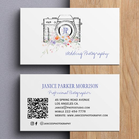Vintage floral QR code professional photographer Visitekaartje
