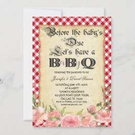 Vintage Floral Red Gingham Baby shower BBQ Kaart