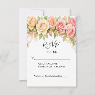 Vintage Floral Rose Wedding RSVP Card Kaartje