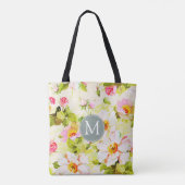Vintage Floral Rozen Peonies Monogram Canvas tas (Achterkant)