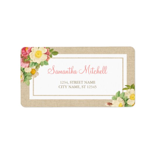 Vintage Floral Rustic-Adresetiketten Etiket (Voorkant)