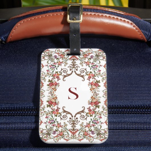 Vintage Floral scrolls Bagagelabel (Voorkant Insitu 2)
