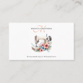 Vintage Floral Sewing Machine Monogrammed Visitekaartje (Voorkant)