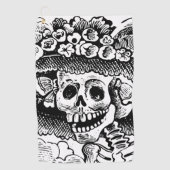 Vintage Floral Skull Halloween Golfhanddoek (Voorkant)