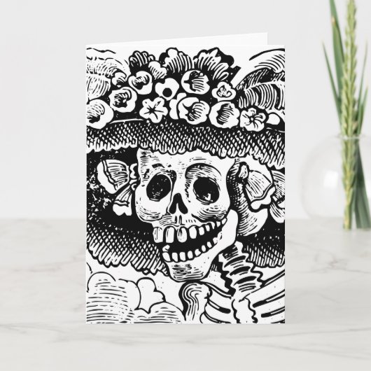 Vintage Floral Skull Halloween Kaart (Voorkant)