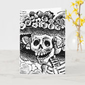 Vintage Floral Skull Halloween Kaart (Gele Bloem)