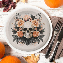 Vintage Floral Skull Halloween Papieren Bordje