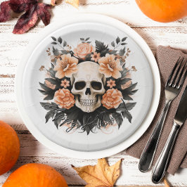 Vintage Floral Skull Halloween Papieren Bordje