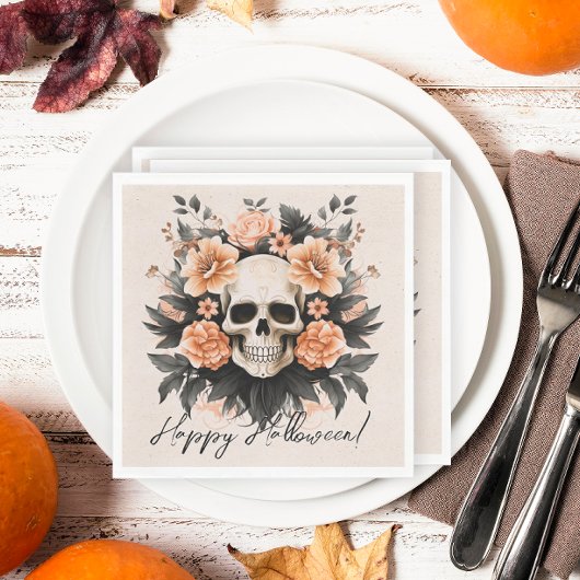 Vintage Floral Skull Halloween Servet