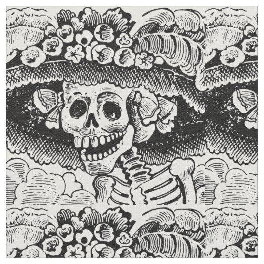 Vintage Floral Skull Halloween Stof (Close Up)