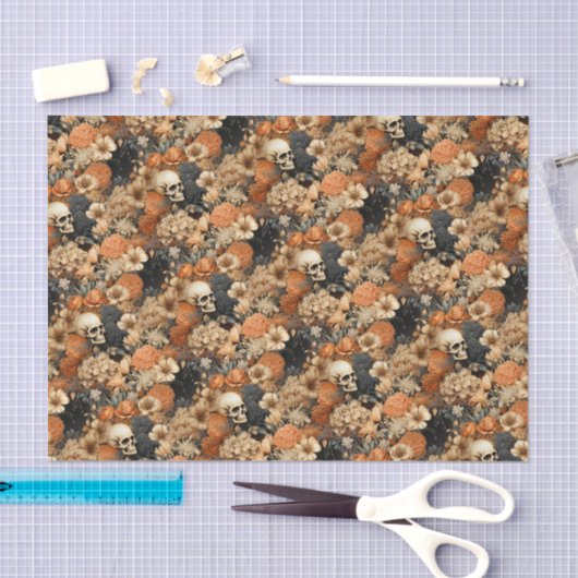 Vintage Floral Skull Halloween Tissuepapier (Craft)