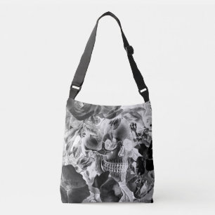 Vintage Floral Skull Midnight Crossbody Tas