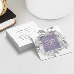 Vintage Floral Square Visitekaartjes | LILA<br><div class="desc">De elegante visitekaartjes van de stijlflorale in een unieke vierkante vorm kenmerken een mogelijkheid van zwarte en witte volken van de waterverf met jouw naam of firmanaam en titel die op een zuivere lavender lila bekleding wordt getoond. Voeg uw volledige contactinformatie aan de achterkant toe. Ideaal voor bruiloft planners, evenementplanners...</div>