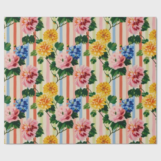 Vintage Floral Stripe Cadeaupapier (Vlak)