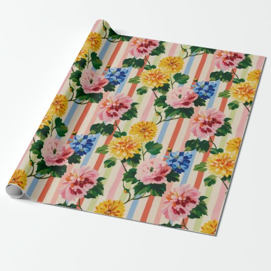 Vintage Floral Stripe Cadeaupapier (Uitgerold)