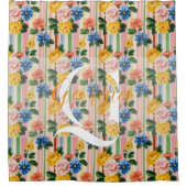 Vintage Floral Stripe Monogram Douchegordijn (Voorkant)