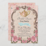 Vintage Floral Tea Bridal Shower Kaart<br><div class="desc">Vrijgezellenfeest Tea Floral Teapot Party Invitation</div>