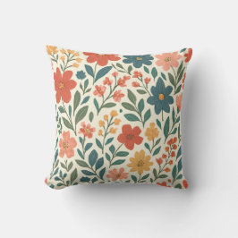 Vintage Floral Throw Pillow – Botanical Wildflower Kussen