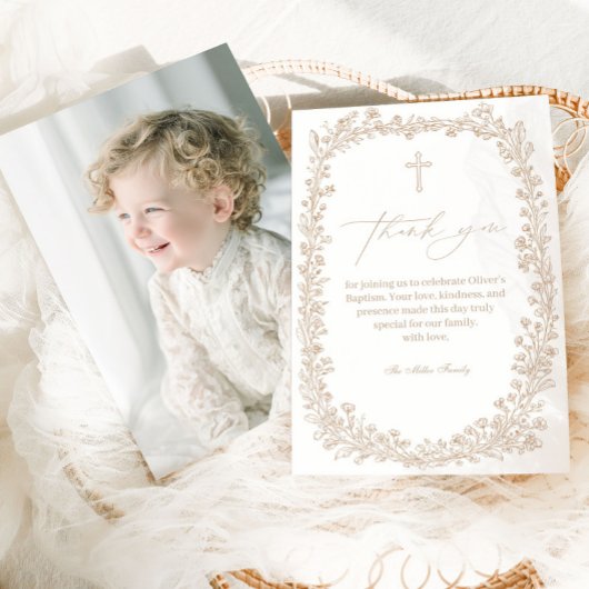 Vintage Floral Toile Baptism Bedankkaart