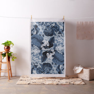 Vintage Floral Toile Botanical Indigo Blue Stof