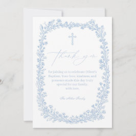 Vintage Floral Toile Light Blue Baptism Bedankkaart