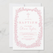 Vintage Floral Toile Pink Baptism Kaart (Voorkant)