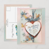 Vintage Floral Valentijn | Hart en botervliegen Briefkaart (Voorkant / Achterkant)