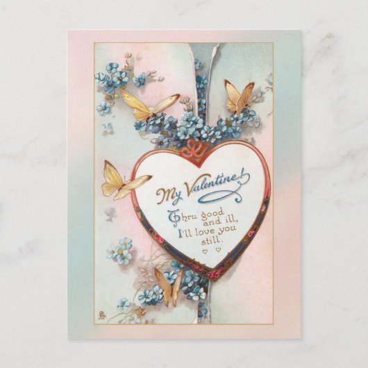 Vintage Floral Valentijn | Hart en botervliegen Briefkaart (Voorkant)