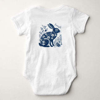 Vintage Floral Victorian Navy Blue Easter Bunny  Romper