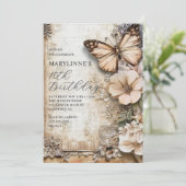 Vintage Floral Vlinder 70e Verjaardag Kaart (Staand voorkant)