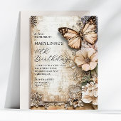Vintage Floral Vlinder 70e Verjaardag Kaart