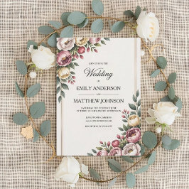 Vintage Floral Watercolor Wedding Invitation Kaart