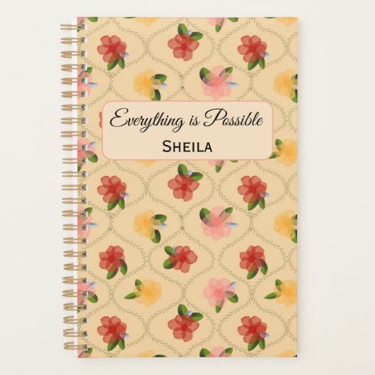 Vintage floral watercolour diamond Notebook Planner (Voorkant)