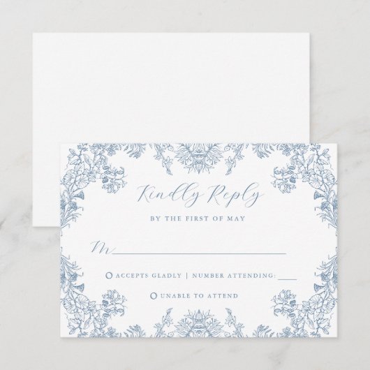 Vintage Floral Wedding RSVP Kaart (Voorkant / Achterkant)