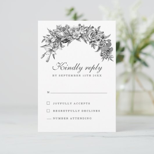 Vintage Floral Wedding RSVP Kaart (Staand voorkant)