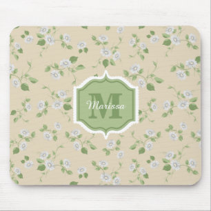 Vintage Floral White Daisies Frans land Cream Muismat