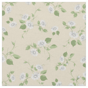 Vintage Floral White Daisies Frans land Cream Stof
