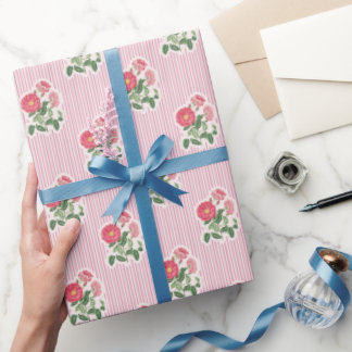 Vintage Floral Wild Roses Pink Stripes Pattern Cadeaupapier