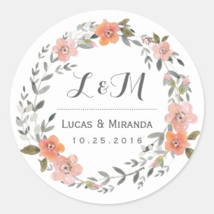 Vintage Floral Wreath Wedding Favor Sticker