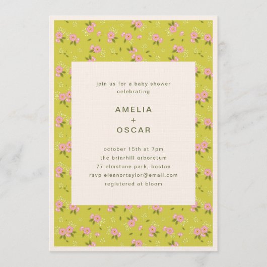 Vintage Floral Yellow Pink Couples Baby Shower  Kaart (Voorkant)