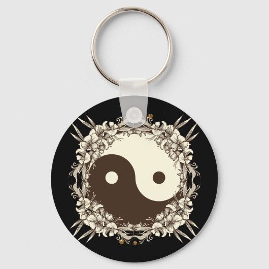 Vintage Floral Yin Yang Sleutelhanger (Voorkant)