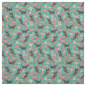 vintage floralen turquoise stof (Swatch)