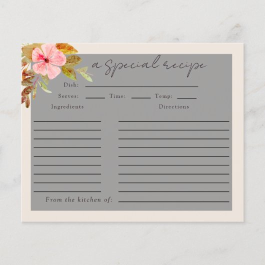 Vintage Florals Vrijgezellenfeest Recipe Kaart (Voorkant)