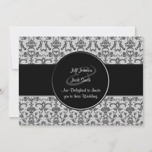 Vintage Florentine Damask (Black) (bruiloft) Kaart (Voorkant)