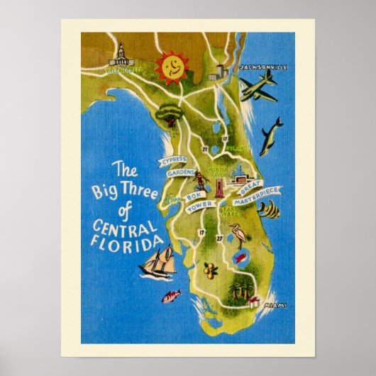 Vintage Florida Attracties Print (Voorkant)